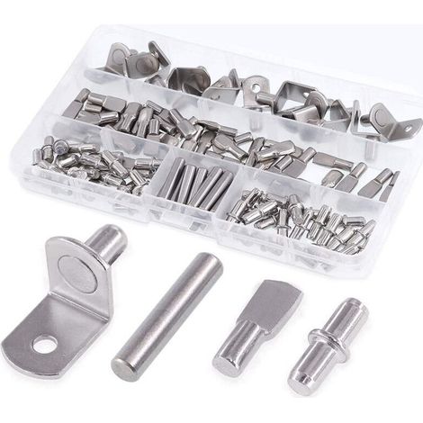 Lot de 120 chevilles de support d'étagère 4 styles pour meubles, meubles, étagères, support nickelé – Argent-DOU