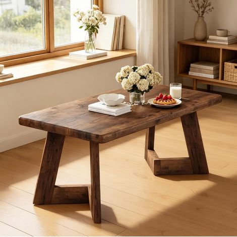 Mesa de centro rectangular 120x60x51 cm marrón rústico, tablero de 4 cm, paneles de madera (1/5)