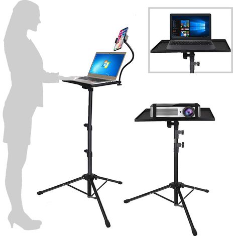 Support multifonctionnel pour ordinateur portable et projecteur avec trépied réglable, Noonedibs, 3 niveaux de réglage (42-114 cm), 5 cm de hauteur, avec plateau 28 × 38 cm, capacité 5 kg, noir (1/5)