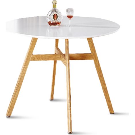 Designetsamaison – Table à manger ronde scandinave en bois 80cm – Pieds métal – Optimise l'espace – Couleur blanche – Pour 4 convives (1/5)