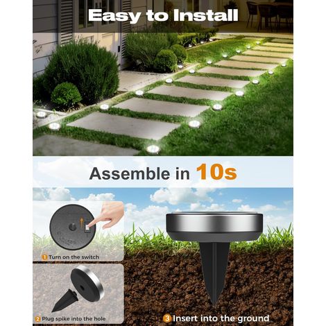 Lot de 8 Lampe Solaire Au Sol, 8 LED Jardin Exterieur Solaire Etanche Lumiere Solaire, Spot Solaire Extérieur pour Chemins Pelouse Terrasse Allée Cour Piscine, Blanc Froid [Classe énergétique E] (1/5)