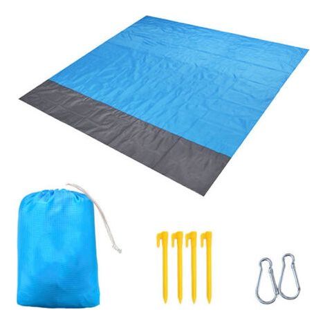 Tapis de Plage 200 x 175 cm Couverture de Pique-Nique avec 4 piquets Fixes pour la Plage Camping Pique-Nique et Autres activités de Plein air-Chrom (1/5)