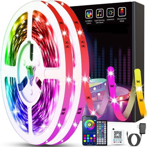 Bande LED, 30 m, RGB, télécommande, Bluetooth, application, pour la décoration de meubles, téléviseurs, étagères et environnements intérieurs.-AquaForge