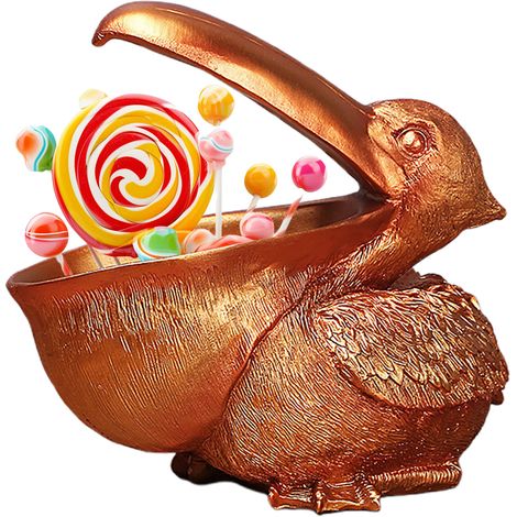 Figura decorativa de resina de gran tamaño para la vinoteca: pelícano dorado, un animal salvaje lujoso y exótico. (1/3)
