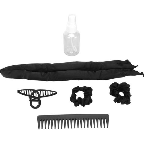 Kit de bandeau à friser sans chaleur avec pince en coton, utilisable sur cheveux secs ou mouillés, pour fête d'anniversaire (noir) (1/5)