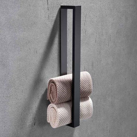 Porte-serviettes sans perage de salle de bain,Montage Mural,barre porte-serviettes vertical en acier inoxydable  GROOFOO (Noir)