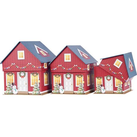ARPIMEX Set 3 Scatole Casetta Natale M.G. 18,5 x 18,5 x 21,5 Cm Rosso
