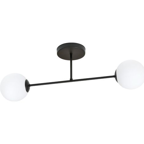 Plafoniera Moderna Morrigan 2 Luci In Acciao Nero E Sfere In Vetro Bianco (1/5)