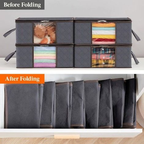 Lot de 6 Sac de Rangement Vetement 35L, Boîte de Rangement Sous lit Pliable, Housse Rangement Couette Organisateur de Placard, F (1/5)
