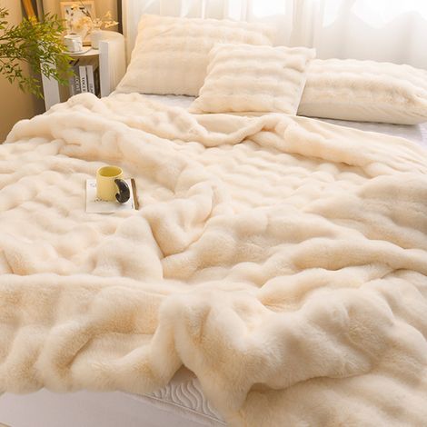 1 Couverture velours lapin,épaisse double face,légère,taille polyvalente,chambre à coucher (1/5)