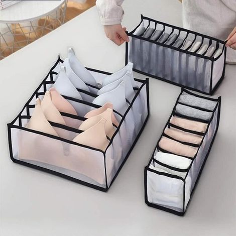 Schubladenorganizer für Unterwäsche, faltbare Aufbewahrungsboxen für den Kleiderschrank mit 6-7-11 Fächern (1/4)