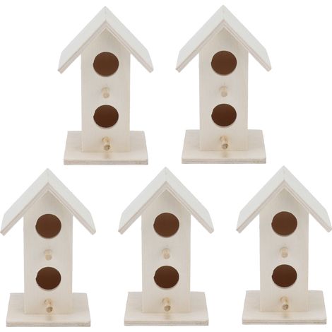 Lot de 5 nichoirs en bois résistants aux intempéries pour oiseaux de jardin, adaptés aux merles bleus, pinsons et mésanges. (1/5)