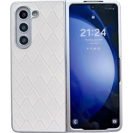 Étui de protection en cuir PU (blanc, Galaxy Z Fold7), motif maille diamant, résistant aux chutes