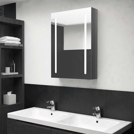 vidaXL Armoire de salle de bain à miroir LED gris brillant 50x13x70 cm (1/5)