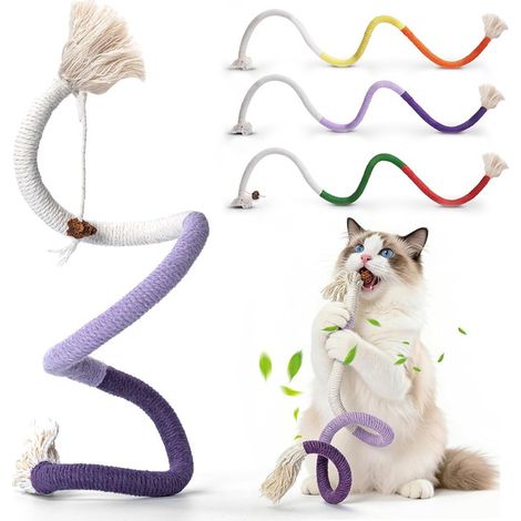 Jouet à mâcher pour chat en corde de coton avec herbe à chat et bâtons de matatabi naturel pour hygiène dentaire et distraction (1/5)