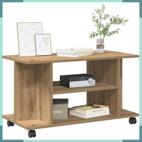855791 Meuble TV roulettes chêne artisanal 80x40x45 cm bois ingénierie (1/5)