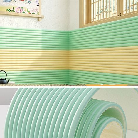 Tapis mural de sécurité enfant 40 x 200cm, protection d'angle 3D, autocollant mural, pour chambre d'enfant, chambre à coucher, salon (2 rouleau, vert) (1/5)