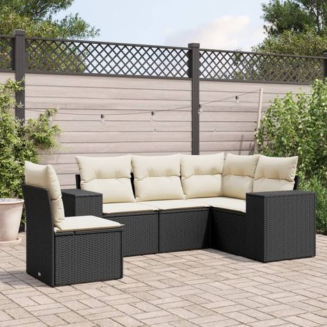 Set de muebles de jardín 5 pzas y cojines ratán sintético negro vidaXL (1/3)