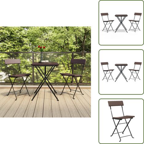 Ratán sintético - vidaXL Muebles de cafetería plegables 3 piezas ratán sintético marrón - Muebles de exterior