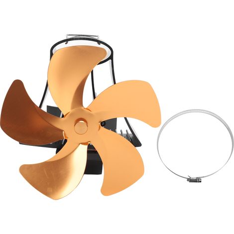 5 Blade Wall Hanging Fireplace Fan Aluminum Alloy Magnetic Silent Heat Powered Hanging Stove Fans for Gas Stoves Gold