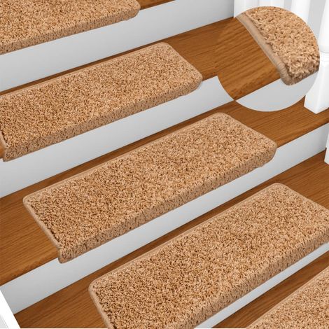 15 pcs Tapis d'escalier, Tapis de marches, Marchettes D'escalier Auto-adhésif sécurité 65x21x4 cm Beige MKS78725 (1/5)