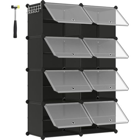 Scarpiera modulare a 8 scomparti 32 x 124 x 94 cm con anta struttura in acciaio pannelli in plastica nera 120007326