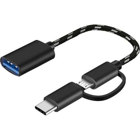 Adaptateur USB-C/Micro USB vers USB 3.0 Noir, câble convertisseur OTG pour MacBook, smartphones Android et autres appareils, connecteur CLAMP, compatible charge et données (1/5)