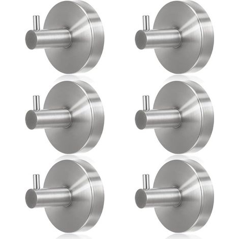 Ganci a ventosa - Ganci resistenti - Riutilizzabili - Confezione da 6 - Acciaio inox 304 - Portasciugamani - Capacità di carico singolo 10-15 kg - Argento