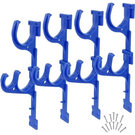 Juego de 4 soportes para pértigas de piscina，soporte de plástico azul oscuro con tornillos，ganchos perfectos para piscinas，pértigas telescópicas (1/5)