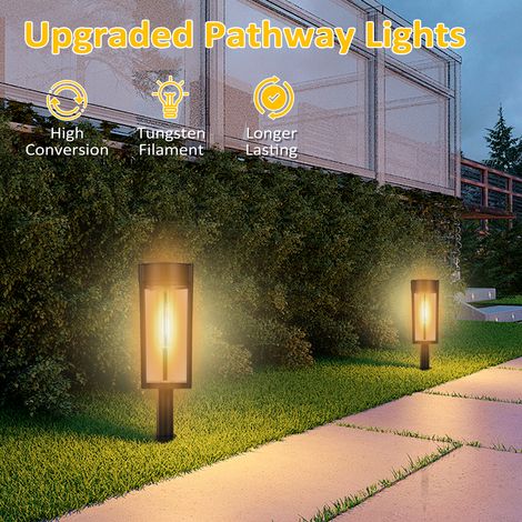 Wasserdichte Solar-Wegeleuchten für den Außenbereich mit LED-Glühbirne (Wolframfaden), automatische Ein-/Ausschaltfunktion, für Garten, Hof, Landschaft, Einfahrt und Rasen
