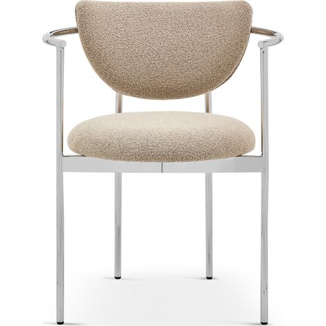 Lot de 2 chaises de salle à manger scandinaves avec accoudoirs et dossier boucle, revêtement en tissu kaki clair, structure en métal, pour petit espace CHICFURN (1/5)