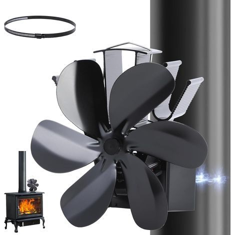Magnetischer Kaminofenventilator mit 6 Flügeln und verstellbarem Fuß – geeignet für Kamine und Ofenrohre – Kaminventilator mit magnetischem Thermometer (1/5)