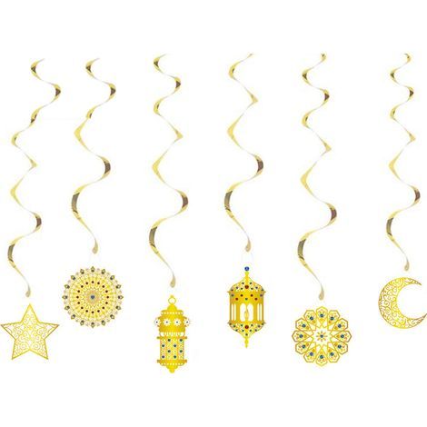 24-teilige Ramadan-Girlande, glänzendes Design, Mond und Sterne, leichter Karton, Wanddekoration für drinnen und draußen (1/5)
