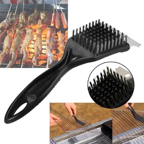 Lot de 2 brosses de barbecue en acier inoxydable avec raclette, brosses métalliques portables pour nettoyer grilles, barbecue et four (1/5)