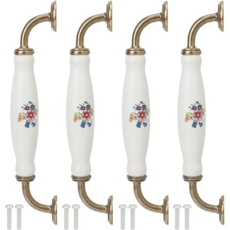 BUNTHAUS Lot de 4 poignées en céramique vintage blancEntraxe 160 mmPoignée en alliage de zinc pour tiroirs et armoiresInstallation facile (1/5)