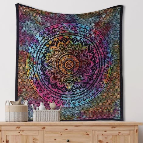 CCYKXA Mandala Shadow Wall Hanging Bedroom Tapestry - 130x150 cm Indian Cotton Tie Dye Medium Bedspread Wall Hanging Decor Picnic Blanket Tapestries for Bedroom Decoration (1/5)