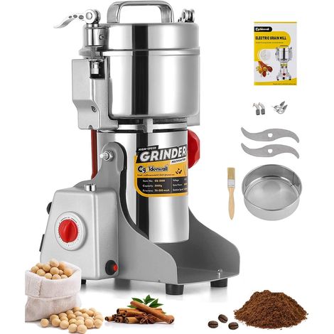 700g Electric Cereal Mill, Open-Cover-Stop, Timer  Stainless Steel, Ultrafine Spice Grinder for Corn/Coffee/Rice/Grains, 28000RPM High Speed, 2400W Commercial Motor