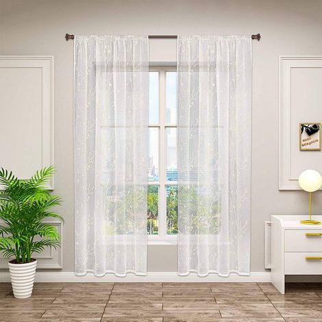 WOLTU Tende Trasparenti Senza Occhielli per Soggiorno Camera da Letto 2 Pannelli Voile Beige 140x245cm ,Tenda senza cinghie