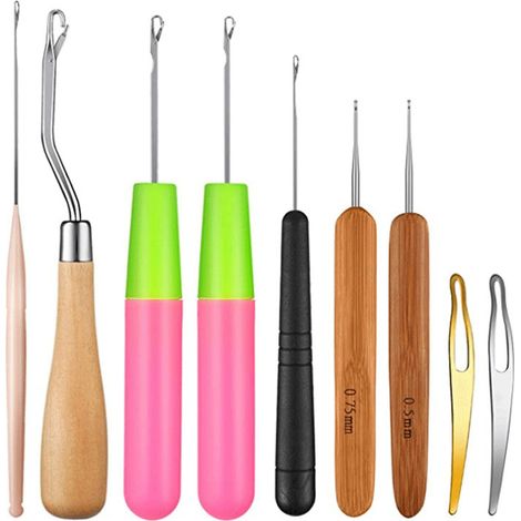 Ensemble de 9 crochets à loquet coudés pour crochets, outils pour dreadlocks, outils de fixation des cheveux pour extensions, tresses, confection de tapis et autres loisirs créatifs
