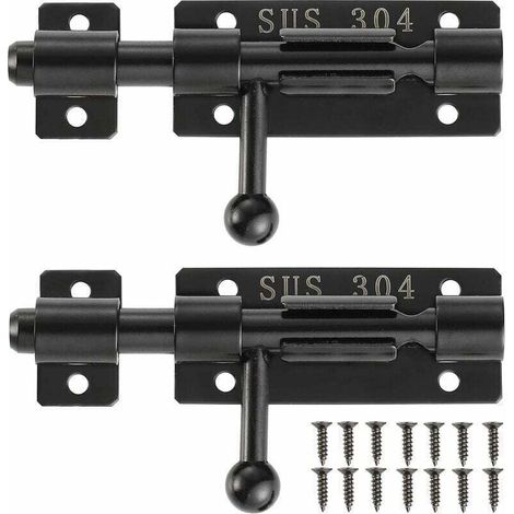 Loquet de porte à boulon avec trou de verrouillage, serrure de porte coulissante en acier inoxydable 304, 4 pouces, noir, 2 packs, 204BB-BL-2 (1/4)