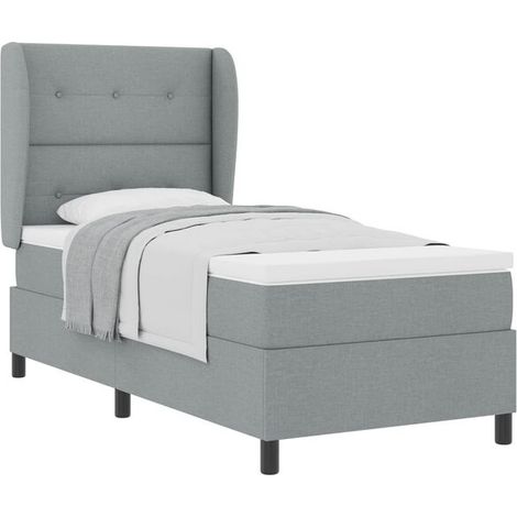 Matelas à ressorts avec matelas gris clair, mesurant 80 x 200 cm, recouvert de tissu. (1/5)
