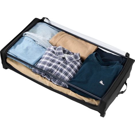 Rangement sous lit avec roulettes, 770 x 470 x 173 mm, boîtes à couvercle transparent, organisateur à chaussures, bacs roulants pour vêtements, chaussures, couvertures, chambre, lot de 2 (1/5)