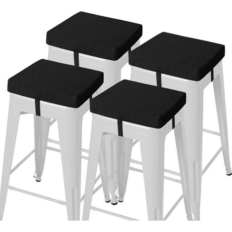 Lot de 4 coussins de tabouret de bar antidérapants carrés 30 x 30 x 5 cm avec fermeture éclair allongée, petits coussins carrés pour tabouret de bar avec housse lavable en machine (noir) (1/5)