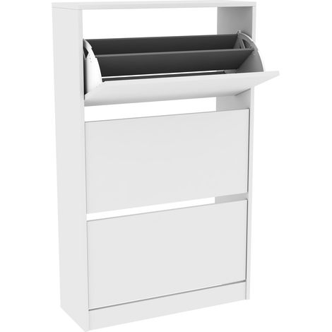 Commode à chaussures de 3 abattants coloris Blanc - longueur 73 x profondeur 26 x hauteur 119 cm -PEGANE-