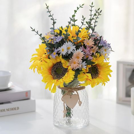 Bouquet de Fleurs Artificielles Vase: Fausse Tournesol en Vases pour Interieur Maison Chambre Salon - Faux Fleur Decoratif Plante Centre de Table pour Anniversaire (1/5)