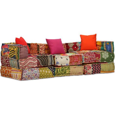 Pouf modulaire à 3 places Patchwork Tissu CNENE496124 (1/5)