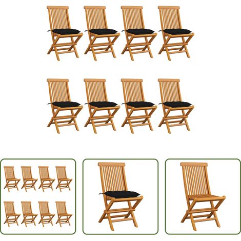 Teakholz - Gartenstühle mit Schwarzen Kissen 8 Stk. Massivholz Teak (1/5)