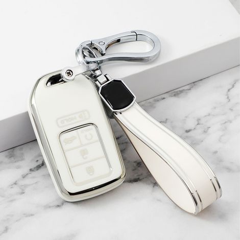 Coque de télécommande voiture TPU simple, protection coque sans clé pour Honda Civic Avancier XRV Crider Fit CRV, liseré argenté, blanc, lot de 5 (1/5)