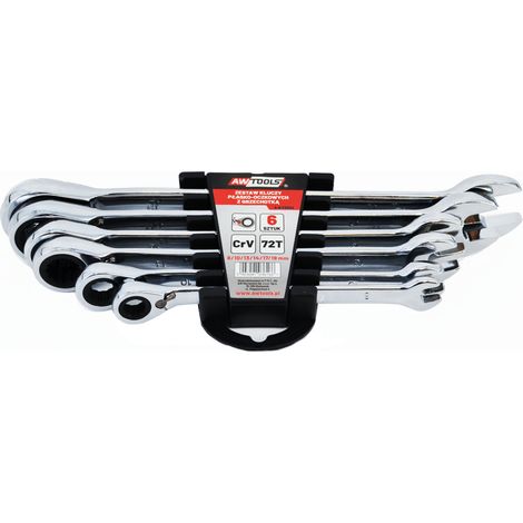 AWTOOLS Ratschen-Kombinationsschlüsselsatz, 6-teilig, 8–19 mm