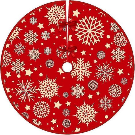Housse de sapin de Noël à flocons de neige rouges, housse de sapin de Noël traditionnelle en peluche, housse de sapin de Noël ronde traditionnelle (1/5)